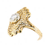 14K Yellow Gold Vintage Ladies 0.28 ct Diamond Filigree Ring