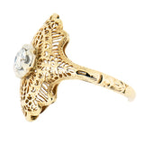 14K Yellow Gold Vintage Ladies 0.28 ct Diamond Filigree Ring