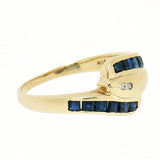 14K Yellow Gold Vintage Diamond and Sapphire Snake Ring