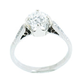 18K White Gold Vintage 1.34 Carat Mine Cut Diamond Engagement Ring