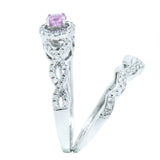 14K White Gold Pink Sapphire with Diamond Halo and Diamond Guard Wedding Set