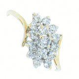 14K  Yellow Gold Ladies 0.80 ctw Diamond Waterfall Cluster Ring