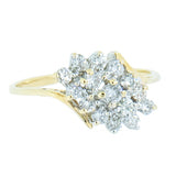 14K  Yellow Gold Ladies 0.80 ctw Diamond Waterfall Cluster Ring