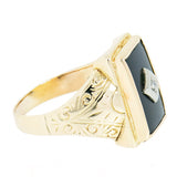 0.03 ct Diamond 10K Gold Mens Vintage Hand Engraved Onyx Ring