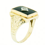 0.03 ct Diamond 10K Gold Mens Vintage Hand Engraved Onyx Ring