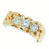 14K Yellow Gold, 3 Diamond, 0.90ctw Gold Nugget Ring
