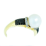 10K Gold Ladies Pearl, Diamond and Onyx Ring