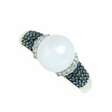 10K Gold Ladies Pearl, Diamond and Onyx Ring