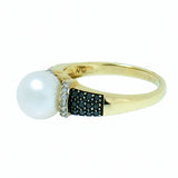 10K Gold Ladies Pearl, Diamond and Onyx Ring