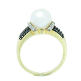 10K Gold Ladies Pearl, Diamond and Onyx Ring
