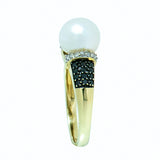 10K Gold Ladies Pearl, Diamond and Onyx Ring