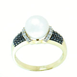 10K Gold Ladies Pearl, Diamond and Onyx Ring