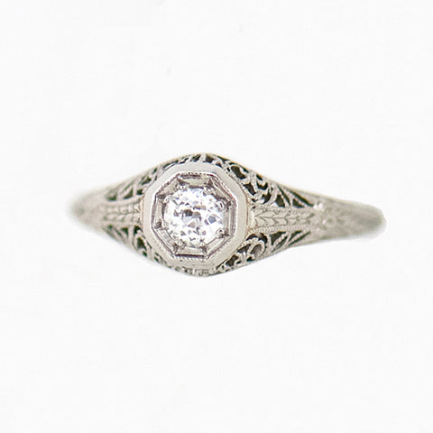 Copy of Platinum Ladies Vintage Filigree 1/4 Carat Round Diamond Engagement Ring