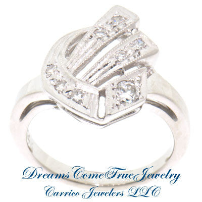 0.15 CTW Diamond Ladies Custom Vintage Initial 14K Gold Ring