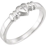 14K Gold or Sterling Silver Heart with Cross Design Chastity Ring