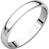 10K Gold Half Round Lightweight Band, Sizes 4 to 7.5 in White, Yellow, Rose Gold