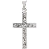 14K Gold, Sterling Silver Floral Cross Pendant in 4 Sizes