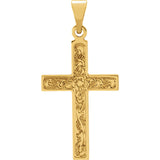 14K Gold, Sterling Silver Floral Cross Pendant in 4 Sizes