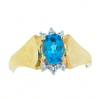 10K Gold Ladies 0.59 Ct Topaz with 2 Accents Diamonds Cocktail Ring