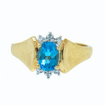10K Gold Ladies 0.59 Ct Topaz with 2 Accents Diamonds Cocktail Ring