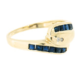 14K Yellow Gold Vintage Diamond and Sapphire Snake Ring