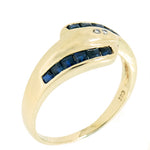 14K Yellow Gold Vintage Diamond and Sapphire Snake Ring