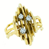 18K Yellow Gold 3 Diamond 0.15 ctw Free Style Designer Ring