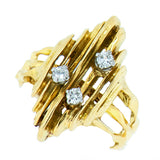 18K Yellow Gold 3 Diamond 0.15 ctw Free Style Designer Ring