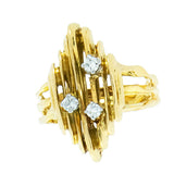18K Yellow Gold 3 Diamond 0.15 ctw Free Style Designer Ring