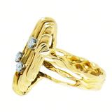 18K Yellow Gold 3 Diamond 0.15 ctw Free Style Designer Ring