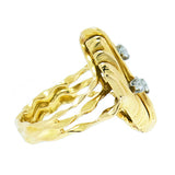 18K Yellow Gold 3 Diamond 0.15 ctw Free Style Designer Ring