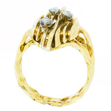 18K Yellow Gold 3 Diamond 0.15 ctw Free Style Designer Ring