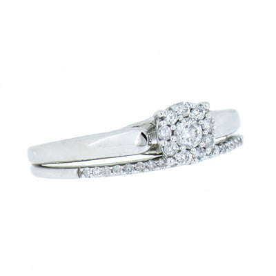 14K White Gold Halo Diamond Wedding Set