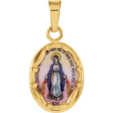 14K Oval Hand Painted Porcelain Miraculous Medal