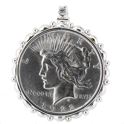 1922 Silver Dollar Necklace in Scalloped Edge Coin Holder with 28