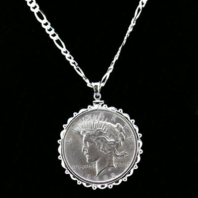 1922 Silver Dollar Necklace with 28 Inch Sterling Silver Chain