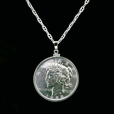 1923 Silver Dollar Necklace with 28 Inch Sterling Silver Chain