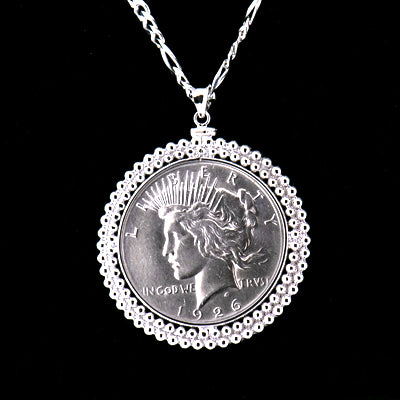 1926 Silver Dollar Necklace with 28 Inch Sterling Silver Chain