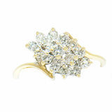 14K  Yellow Gold Ladies 0.80 ctw Diamond Waterfall Cluster Ring