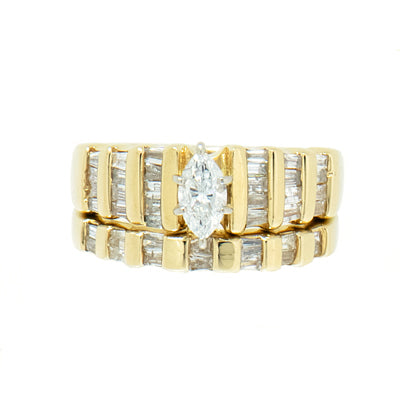14K Gold 0.65 CTW Marquise Wedding Bridal Set