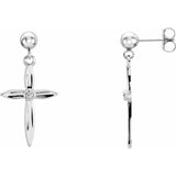 14K Gold Diamond Cross Dangle Earrings