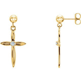 14K Gold Diamond Cross Dangle Earrings
