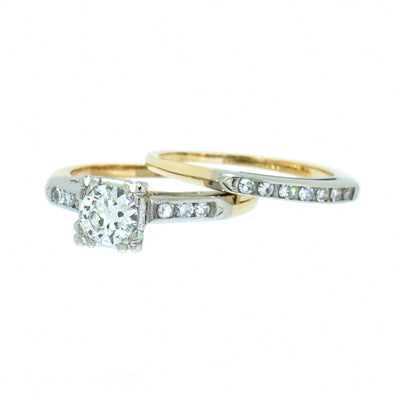 14K Gold 3/4 CTW Vintage Wedding Bridal Set
