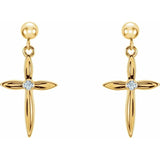 14K Gold Diamond Cross Dangle Earrings