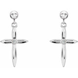 14K Gold Diamond Cross Dangle Earrings