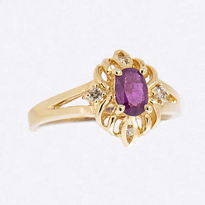 14K Yellow Gold with 1.21 ct Ruby and Diamond Ladies Cocktail Ring