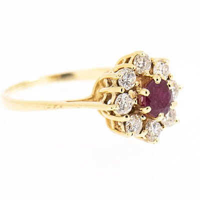 10K Yellow Gold with 0.68ct Ruby and Diamond Ladies Cocktail Ring.