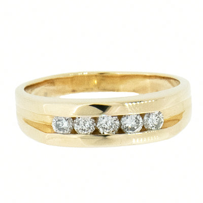 14K Yellow Gold 0.50 CTW Unisex 5 Diamond Band