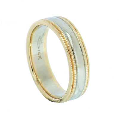 14K Two Tone Gold Wedding Band in 5.75mm Width