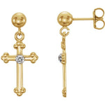 14K Gold Diamond Cross and Ball Earrings